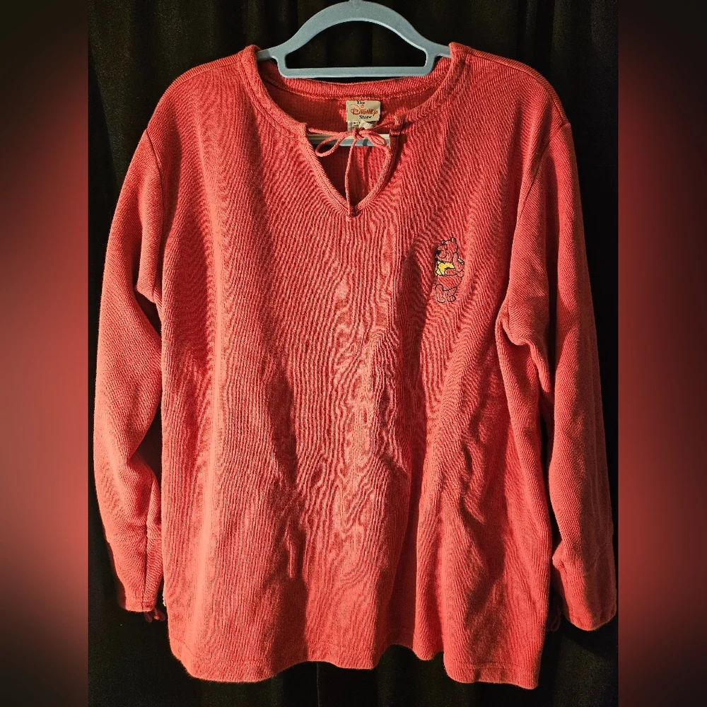 Vintage Disney Store Women's Winnie The Pooh Sweater‎ Long Sleeve V Neck XL Pink